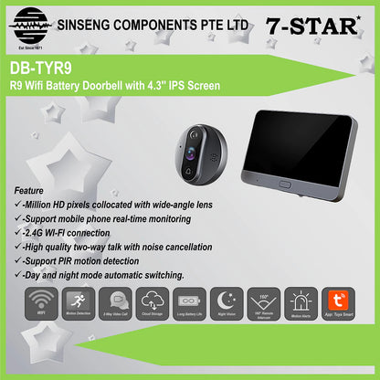 Wifi Battery Wireless Doorbell Door Viewer with 4.3'' IPS Screen | DB-TYR9