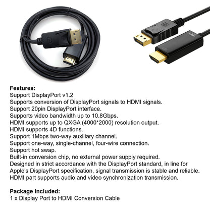 4K DisplayPort to HDMI Converter Cable | DP-HD/1.8M
