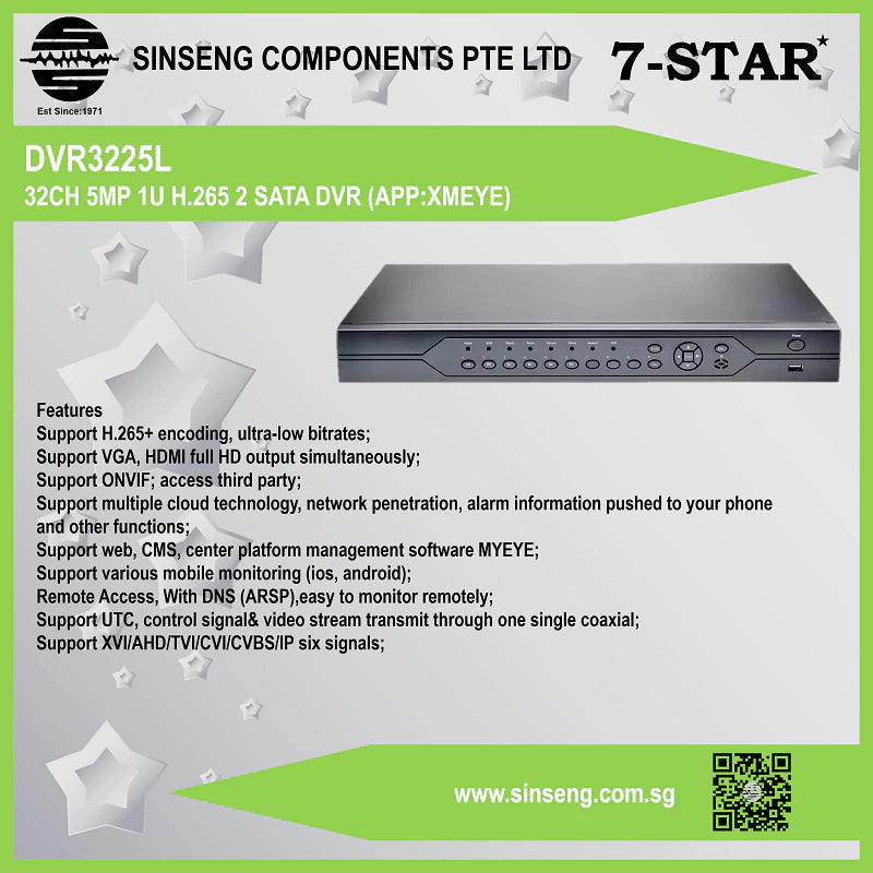 DVR3225L 32CH 5MP 1U H.265 2 SATA DVR (APP:XMEYE)