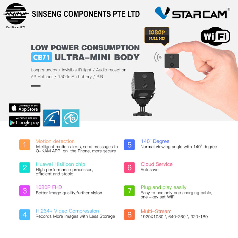 WIFI VStarcam Upgraded Smart 1080P CCTV Mini Battery IP Camera | CB71/WIFI