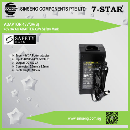 48V 3A AC ADAPTER Power Supply | DC 5.5*2.5mm | ADAPTOR 48V/3A(S)