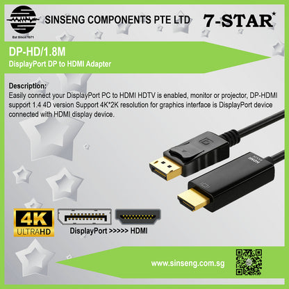 4K DisplayPort to HDMI Converter Cable | DP-HD/1.8M