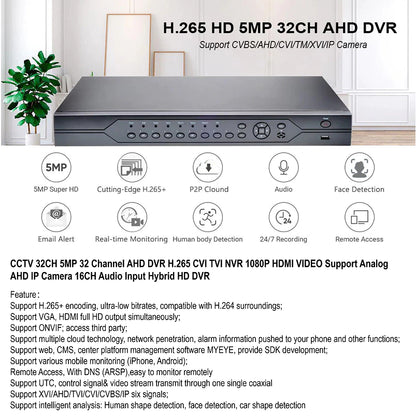 DVR3225L 32CH 5MP 1U H.265 2 SATA DVR (APP:XMEYE)