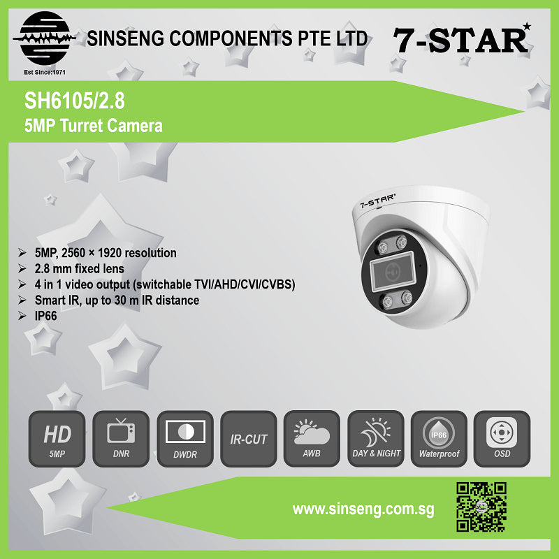 5MP Analog Turret Dome Ultra Wide Angle 2.8mm 4-in-1 Switchable CCTV Camera | SH6105/2.8