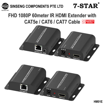60M HDMI CAT5E/6/7 Extender Over RJ45 Cable | HM01E