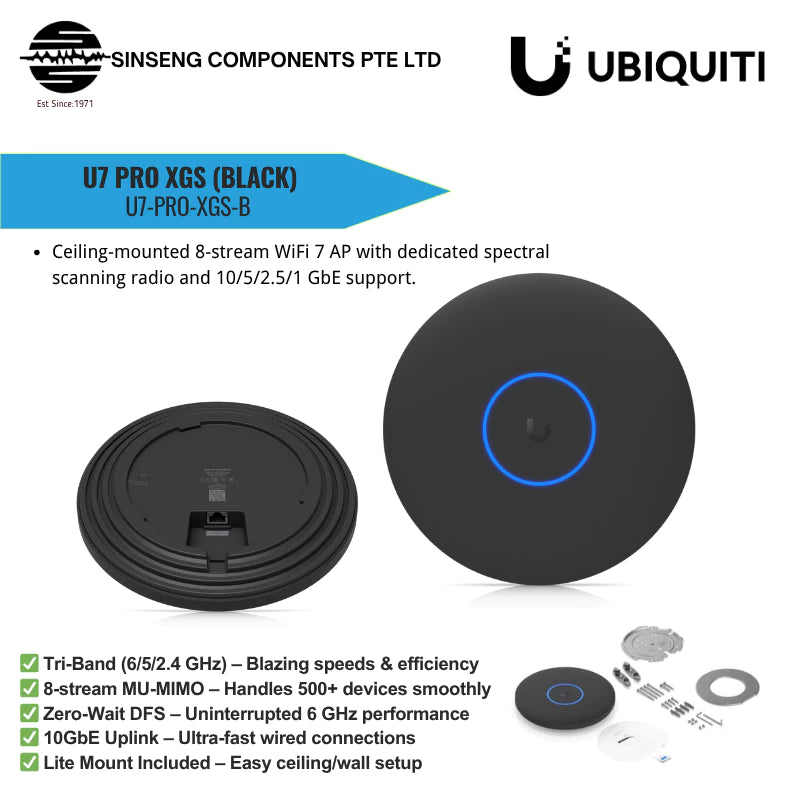 Unifi Black U7 Pro XGS Access Point | U7-PRO-XGS-B