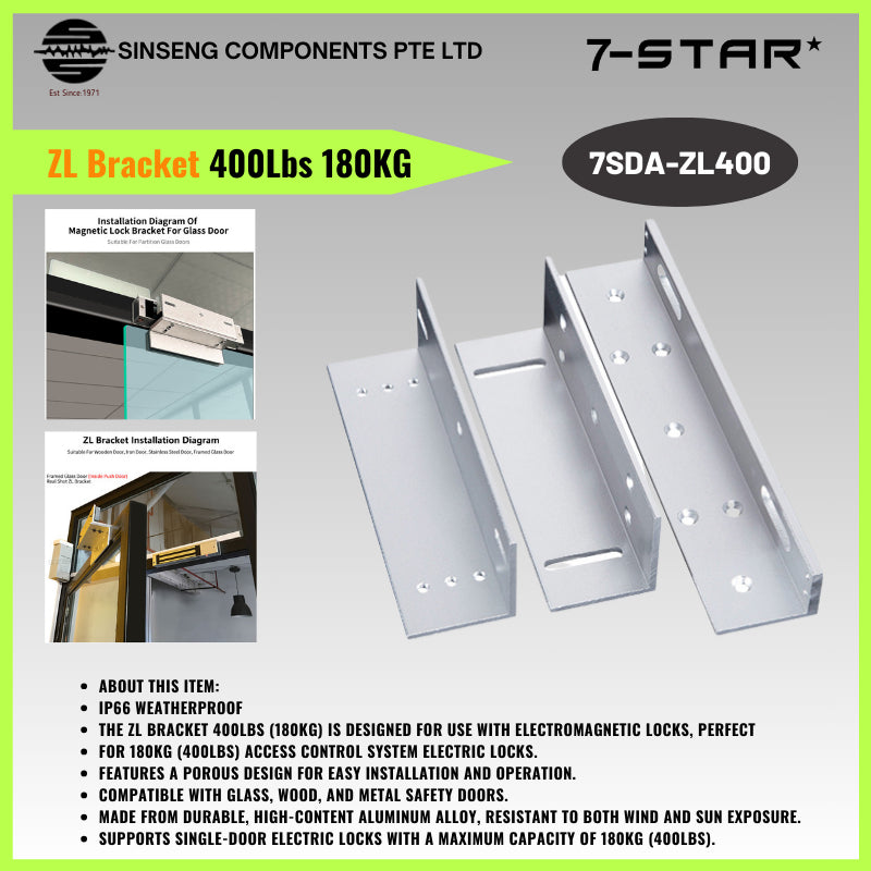 400lbs ZL Bracket for EM Magnetic Lock (180kg) Single Door | 7SDA-ZL400