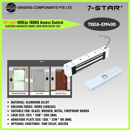 400lbs EM Magnetic Door Lock 12V Access Control (180KG) | 7SDA-EM400