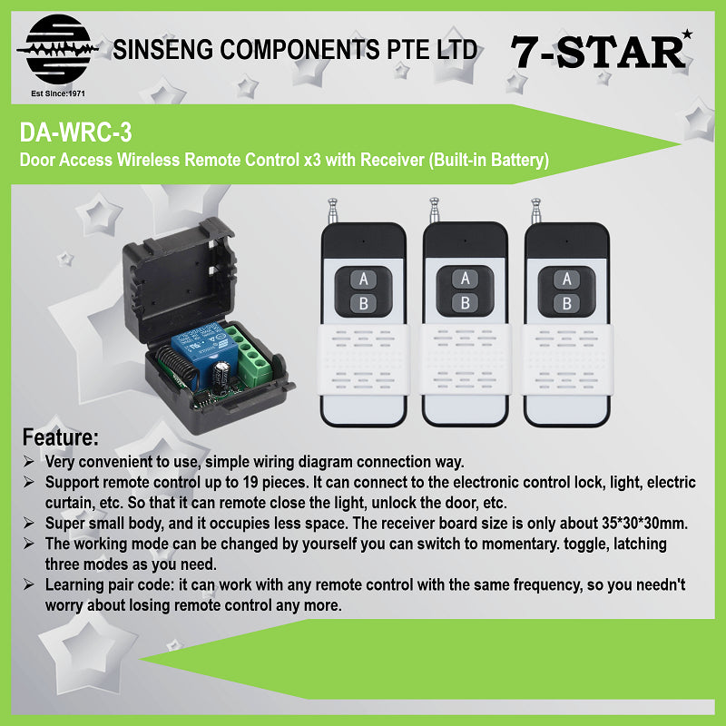 Biometric Wireless Door Remote x3 + Receiver | DA-WRC-3