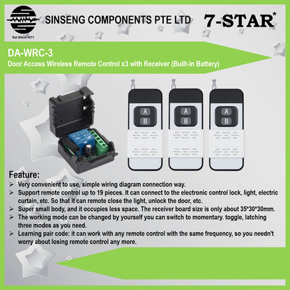 Biometric Wireless Door Remote x3 + Receiver | DA-WRC-3
