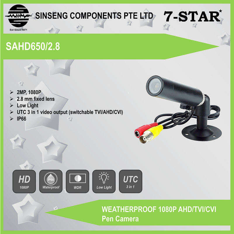 2MP Mini Bullet Waterproof CCTV Camera 3-IN-1 AHD/TVI/CVI | SAHD6502.8