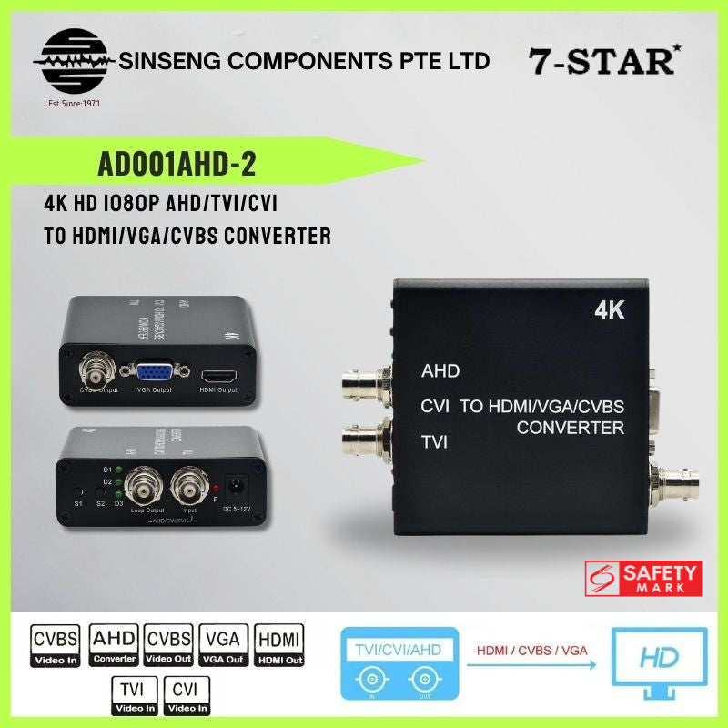 4K AHD/TVI/CVI to HDMI/VGA/AV Converter with Safety Mark | AD001AHD-2