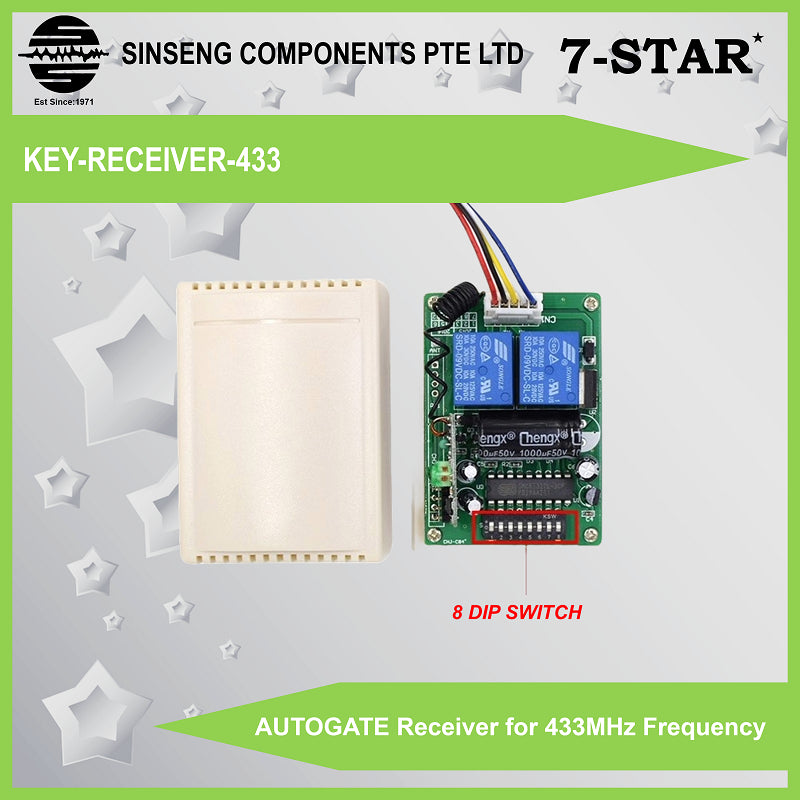 Autogate Receiver for 433MHz/330MHz with 8 DIP Switch | KEY-RECEIVER