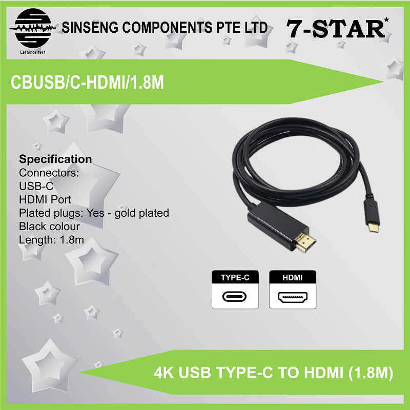 4K USB TYPE-C Type C TO HDMI Adapter Cable | 1.8M | CBUSB/C-HDMI/1.8M