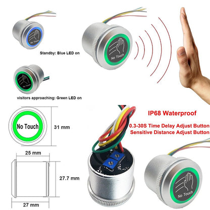 IP68 Waterproof Infrared No-Touch Exit Button with LED (12-24V) | DA-S1862