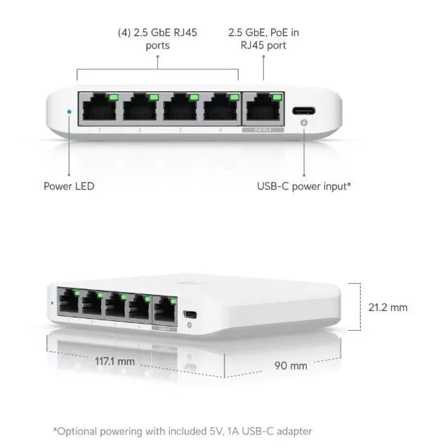 USW-Flex-2.5G-5 Flex Mini 2.5G 5-Port Switch Powered by PoE or USB-C