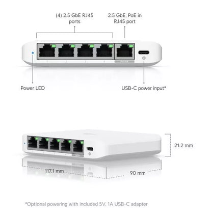 USW-Flex-2.5G-5 Flex Mini 2.5G 5-Port Switch Powered by PoE or USB-C