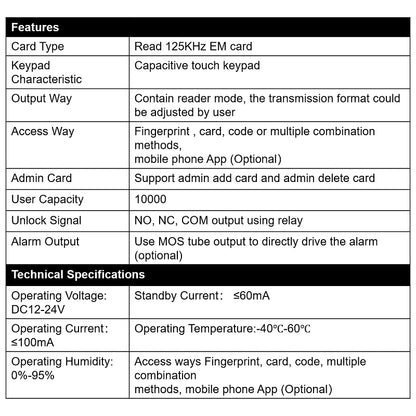EM RFID Door Access Control with Bell Function | TY-TF1-LCD/EM