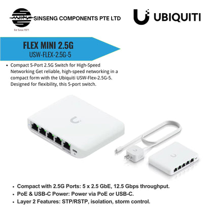USW-Flex-2.5G-5 Flex Mini 2.5G 5-Port Switch Powered by PoE or USB-C