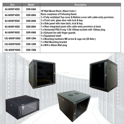6U/9U/12U/15U/18U/22U/27U Server Rack with 2 Fan/4 Fan and 6 Way / 8 Way UK PDU