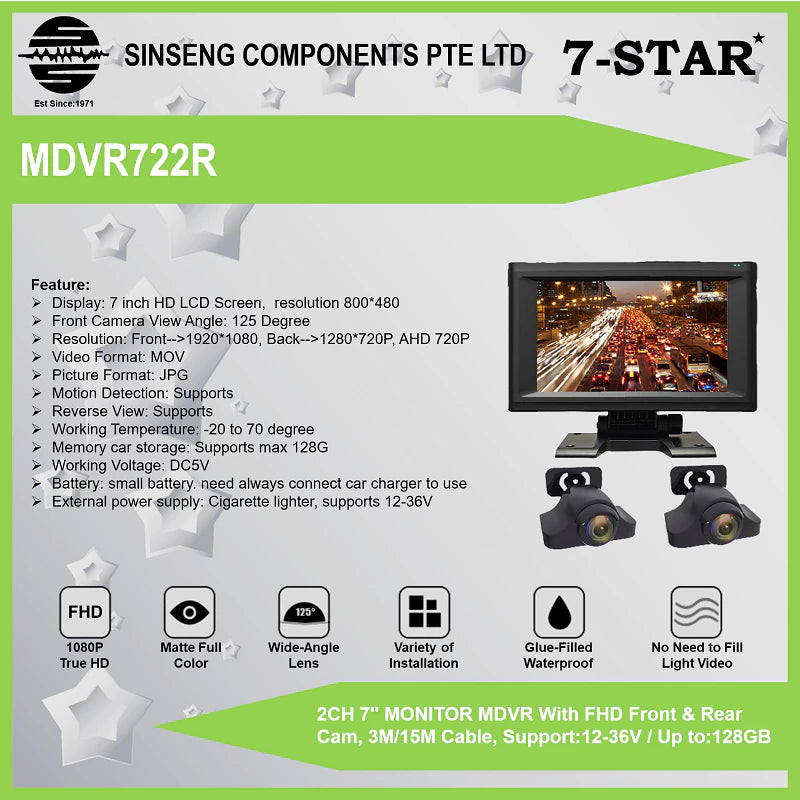 Full HD 1080P Dual Camera with Vehicle DVR | MDVR722R