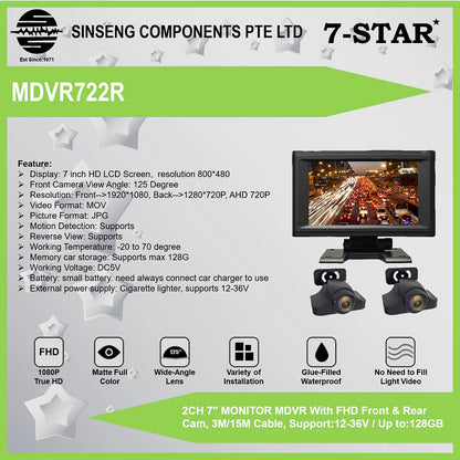 Full HD 1080P Dual Camera with Vehicle DVR | MDVR722R