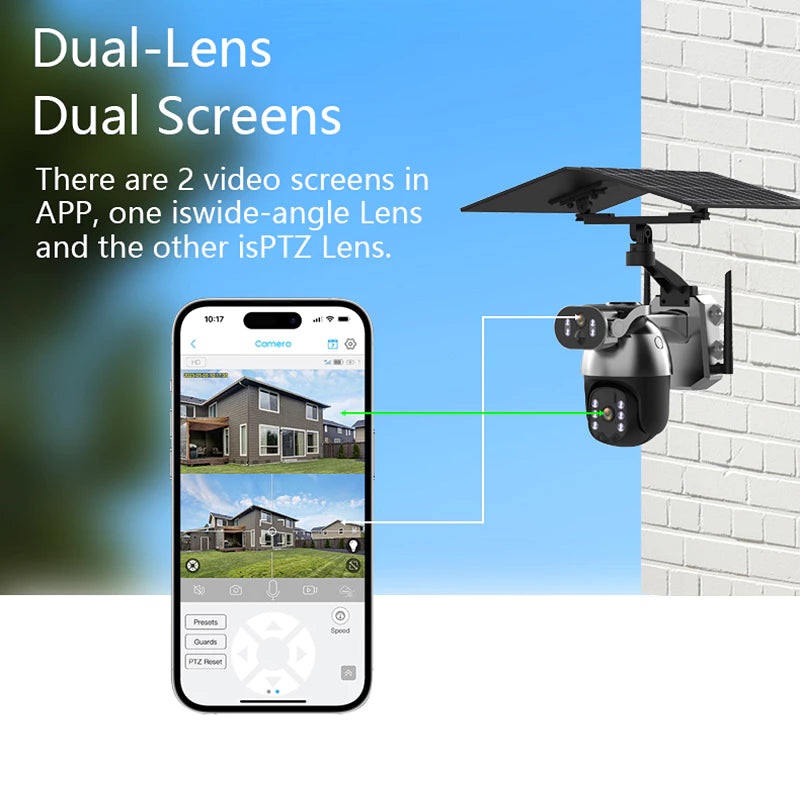 6MP Dual-Lens PTZ Solar IP Camera with 6+6W Solar Panel | Q5MAX WIFI/4G