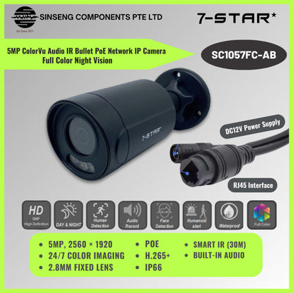 5MP ColorVu Audio IR PoE Bullet IP Camera (2.8mm) | SC1057FC-AB