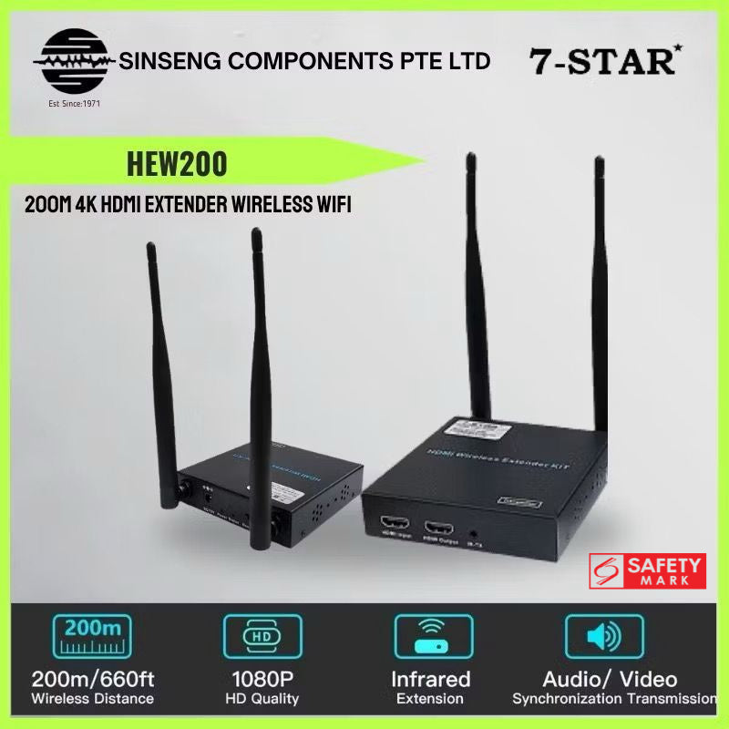 200M 4K HDMI Wireless Extender Kit with IR Receiver + Transmitter | HEW200
