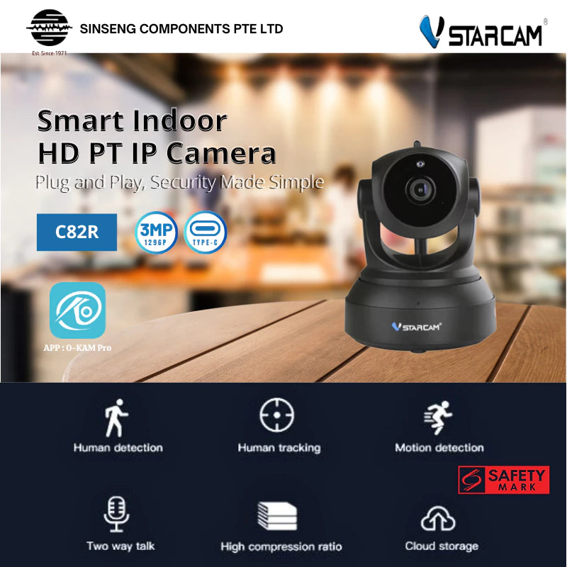 3MP Wireless WiFi IP Camera with IR-Cut Night Vision, 2-Way Audio CCTV Camera | C82R