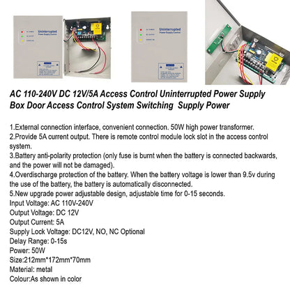 Door Access Full Set - 5A UPS Power Supply, 12V 7AH Battery, EM Lock, Breakglass, Exit Button & Brackets