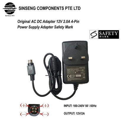 4 针 AC DC 12V 2A 电源适配器 | 安全标志 | 适配器 12V/2A(S)
