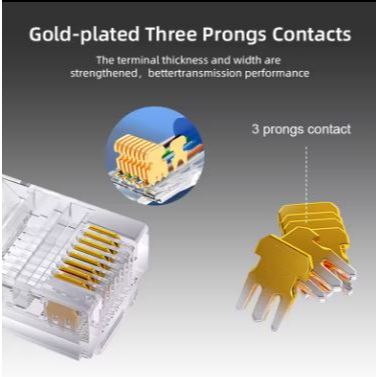 100PCS CAT5E/CAT6 RJ45 Gold-plated Connectors | RJ45-15U