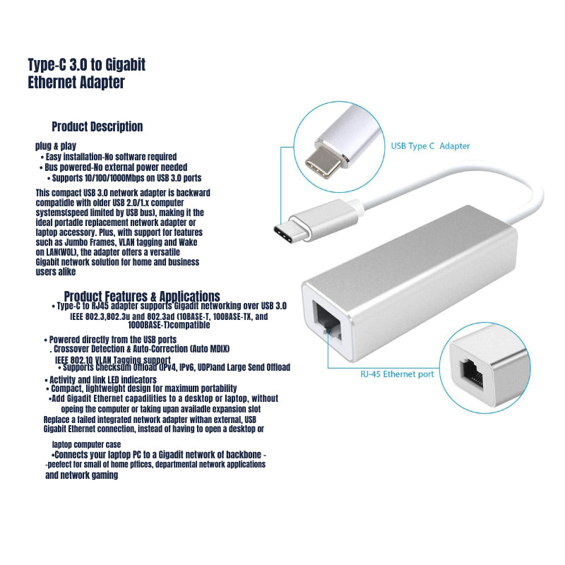 Type-C to Gigabit Ethernet Adapter | 1G, 100M, 10M | CB-DUB-E250