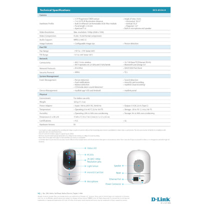 D-Link DCS-8526LH (B1) 2K QHD Pan & Tilt WiFi IP Camera