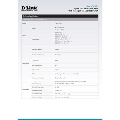D-LINK 8-Port 2.5G Ethernet Switch with 10G Uplink Port | DL-DMS-F109TS