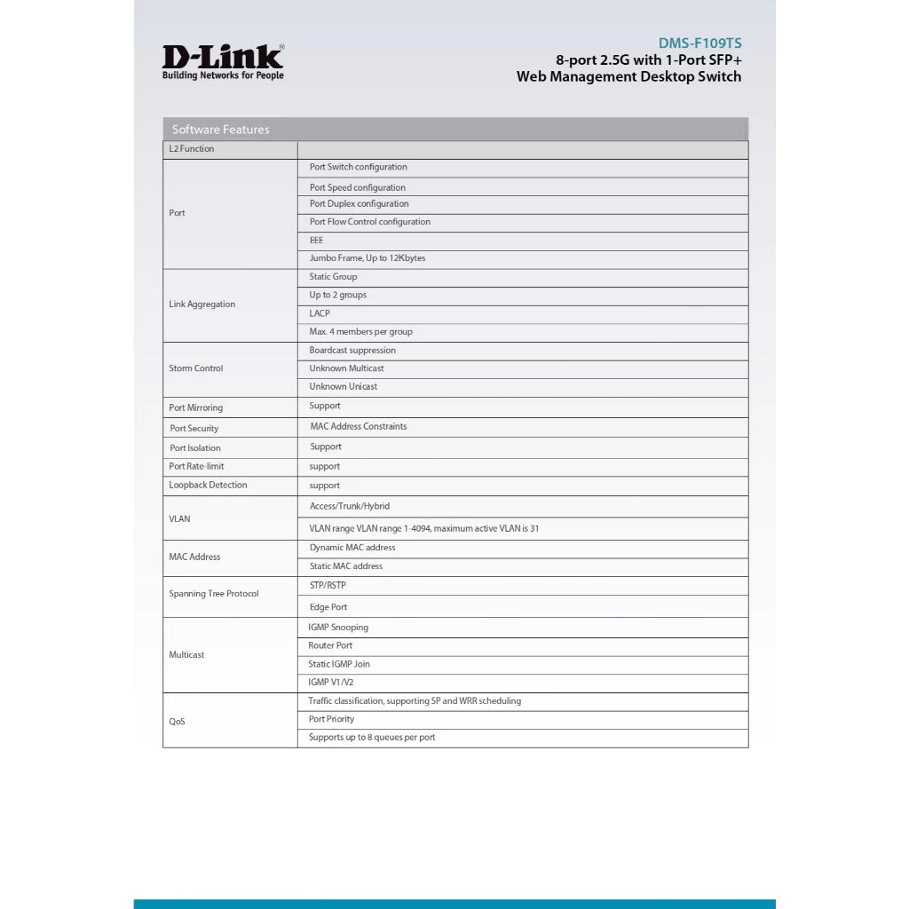 D-LINK 8-Port 2.5G Ethernet Switch with 10G Uplink Port | DL-DMS-F109TS