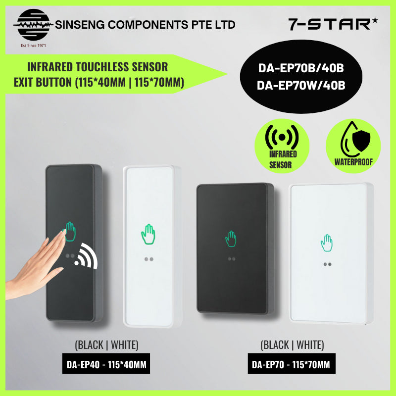 Infrared Touchless Sensor Exit Button 115x40mm/115x70mm | Black & White | DA-EP40/DA-EP70