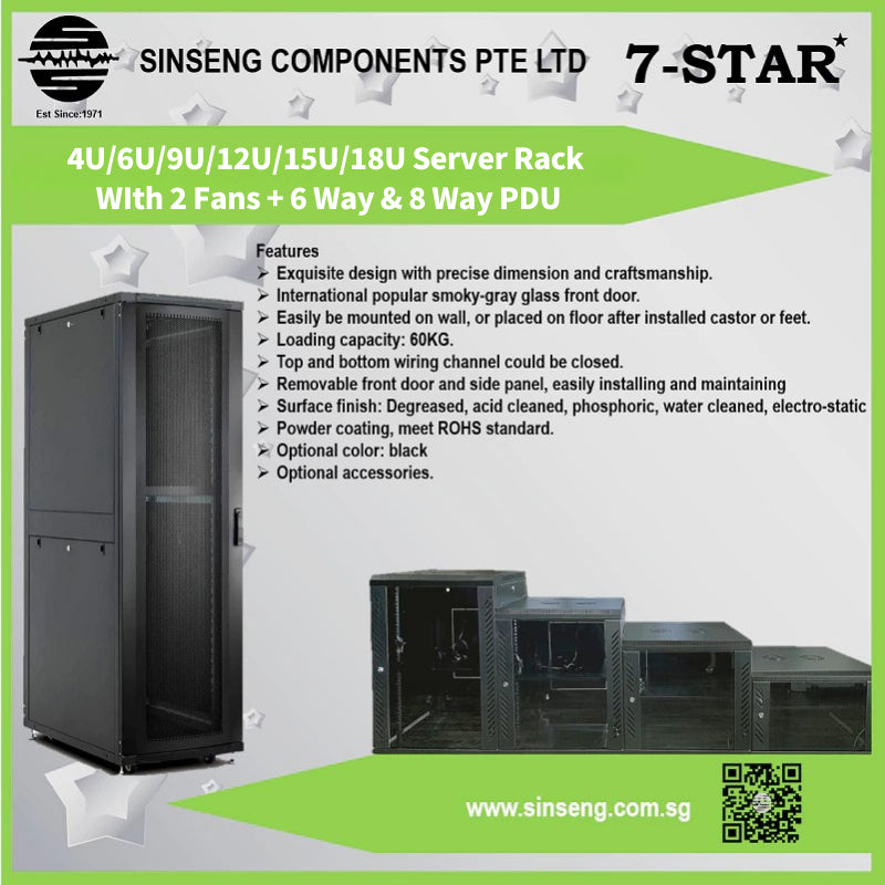 6U/9U/12U/15U/18U/22U/27U Server Rack with 2 Fan/4 Fan and 6 Way / 8 Way UK PDU