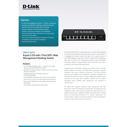 D-LINK 8-Port 2.5G Ethernet Switch with 10G Uplink Port | DL-DMS-F109TS