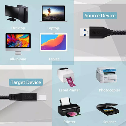 USB 3.0 A to B Cable 1.8m - 3m - 5m | 5Gbps USB 3.0 High - Speed Printer - Scanner Cable | CB-UBA3501