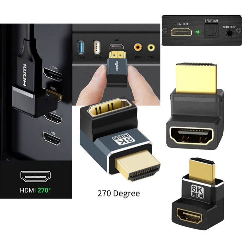 8K HDMI 2.1 Male to Female 270° Adapter | HM-HD(M)-HD(F)-L-UP