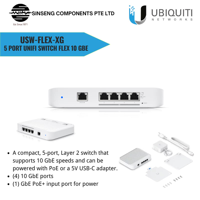 Ubiquiti UniFi 5 Port Switch Flex 10 GbE | UBQ-USW-FLEX-XG