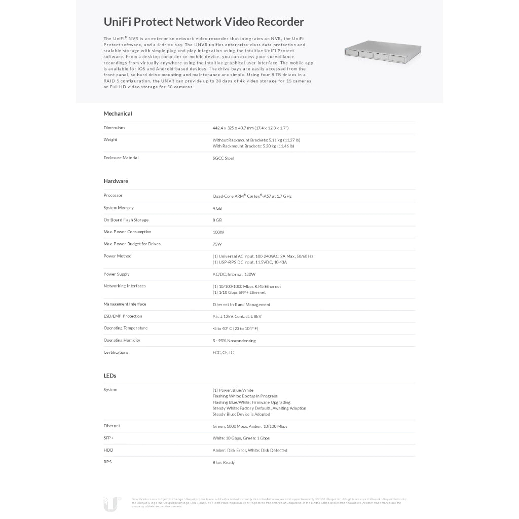 Ubiquiti Unifi UNVR Enterprise UniFi Protect Network Video Recorder NVR | UBQ-UNVR