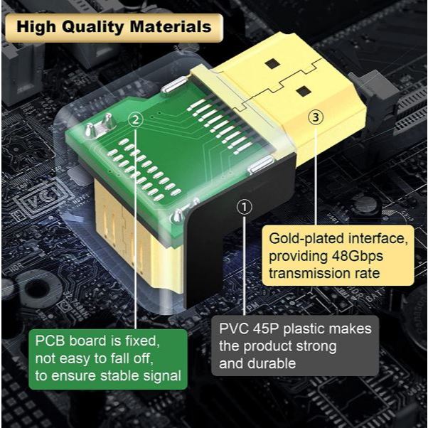 8K HDMI 2.1 Male to Female 270° Adapter | HM-HD(M)-HD(F)-L-UP