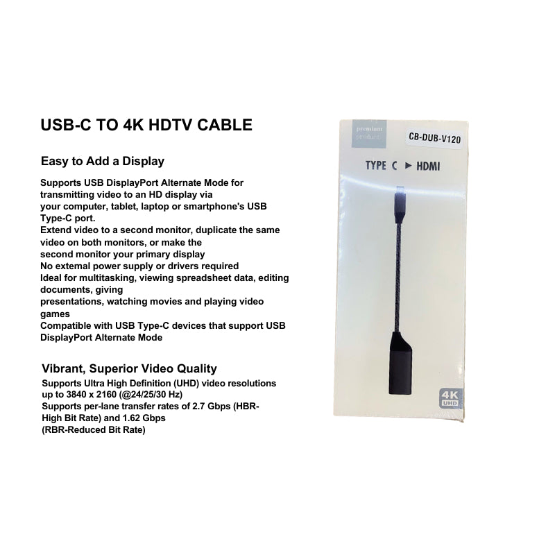 USB-C to HDMI Adapter, DisplayPort over USB-C | CB-DUB-V120