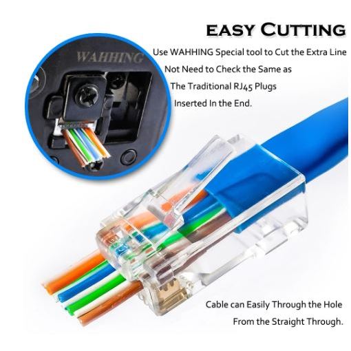 100PCS RJ45 Passthrough Gold Plated Connector for CAT6 UTP | RJ45-PT1.10
