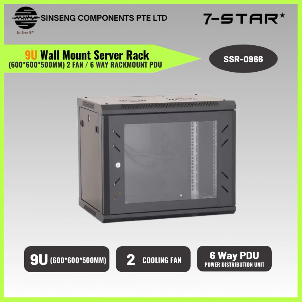 9U Wall Mount Server Rack 600x600x500mm with Fans & UK PDU | SSR-9645