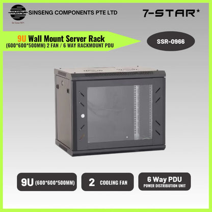 9U Wall Mount Server Rack 600x600x500mm with Fans & UK PDU | SSR-9645