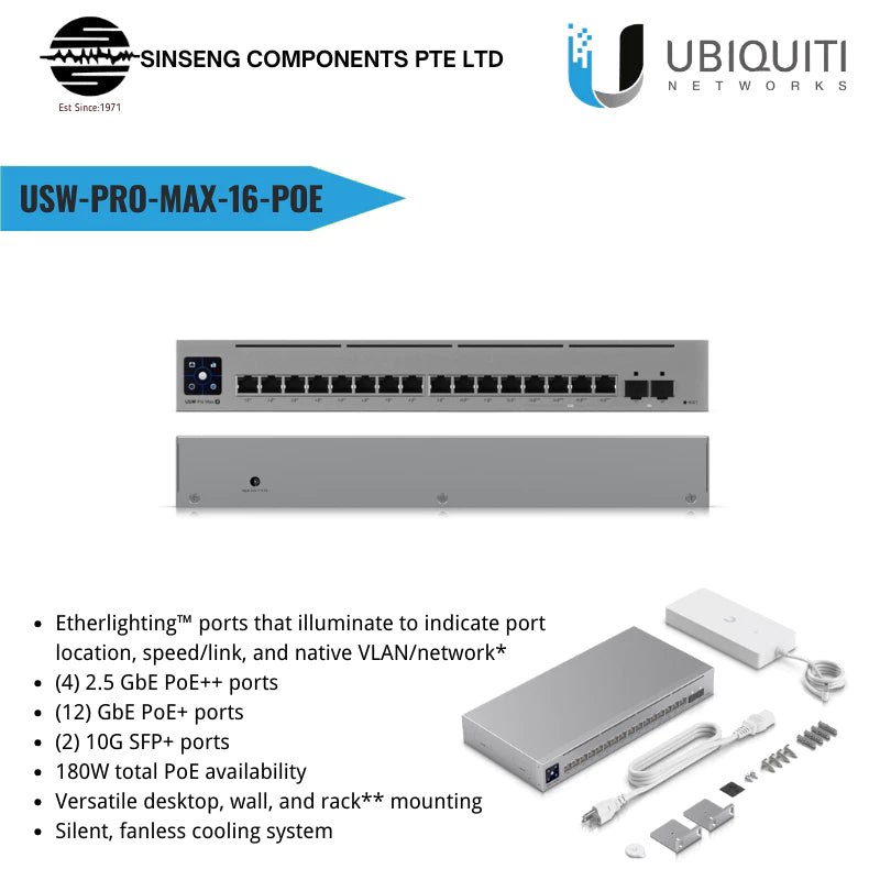 Ubiquiti UniFi 16 Port Networks UniFi Managed Layer 3 Switch with 180W PoE